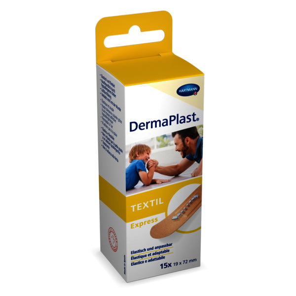 DermaPlast Pflaster Express – hypoallergen, elastisch – braun – Textil – für Wunden – 19 × 72 mm – 15 Stk.
