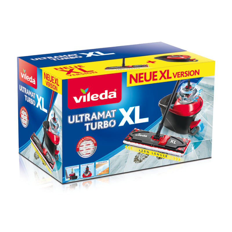 Vileda UltraMat XL Komplettbox Turbo – Bodenwischer-Set – Wischbreite 42 cm, Teleskopstiel, Rot