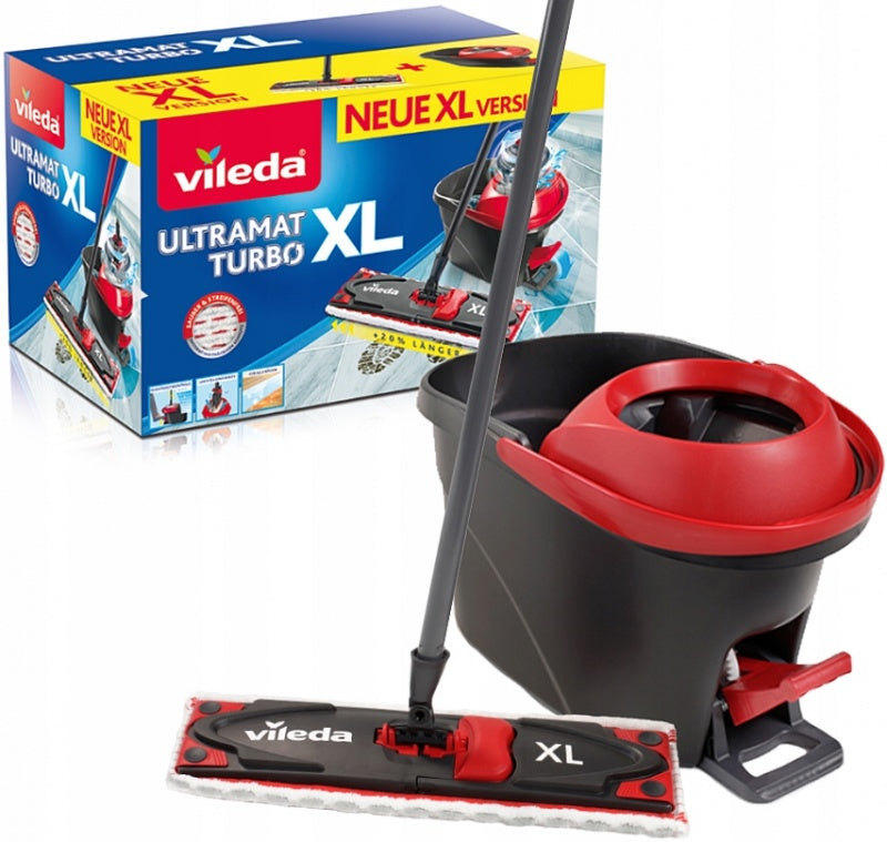 Vileda UltraMat XL Komplettbox Turbo – Bodenwischer-Set – Wischbreite 42 cm, Teleskopstiel, Rot