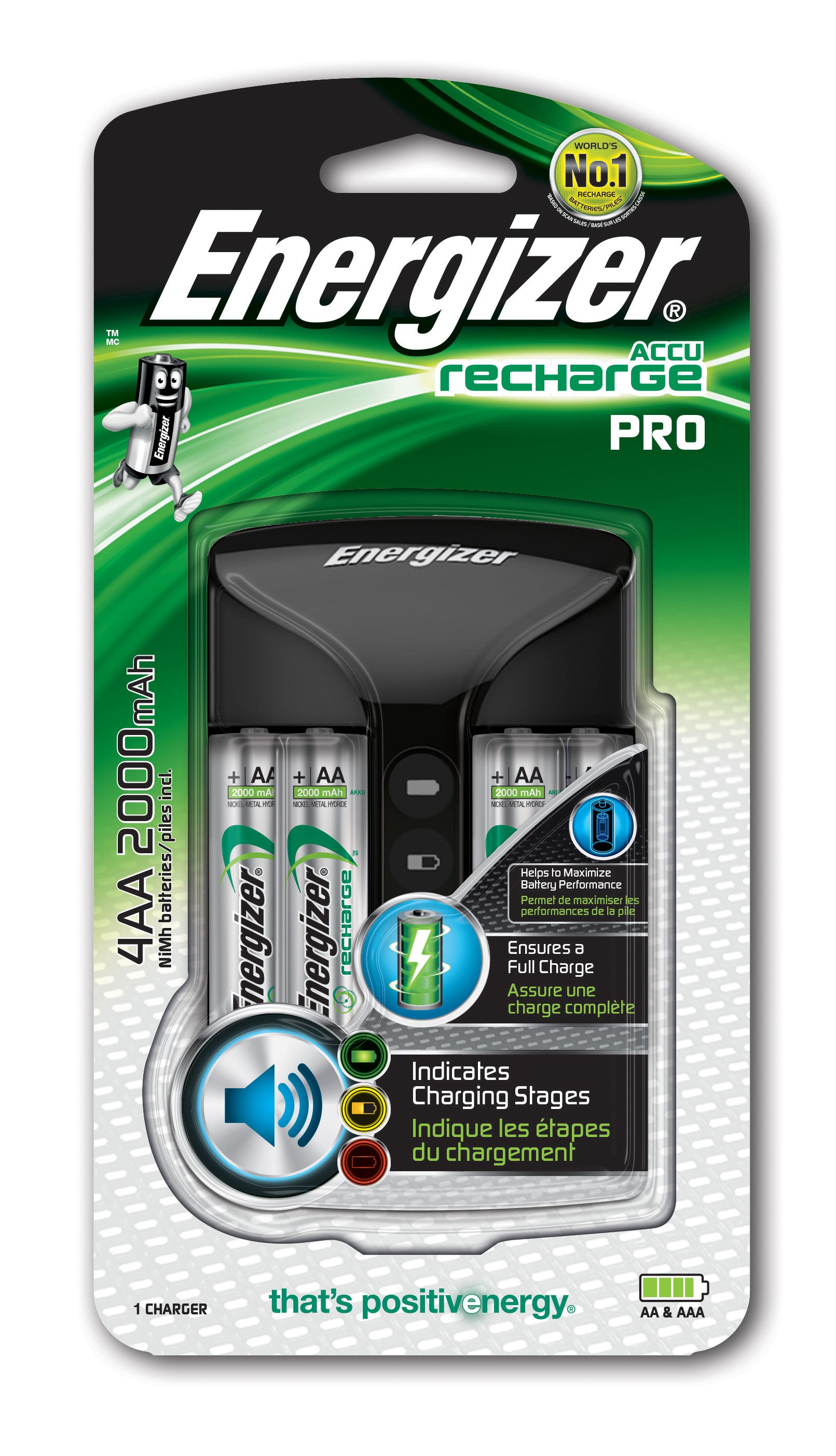 Energizer Pro Ladegerät – Überlast-, Kurzschluss- und Verpolungsschutz, LED-Ladeanzeige – für AA, AAA