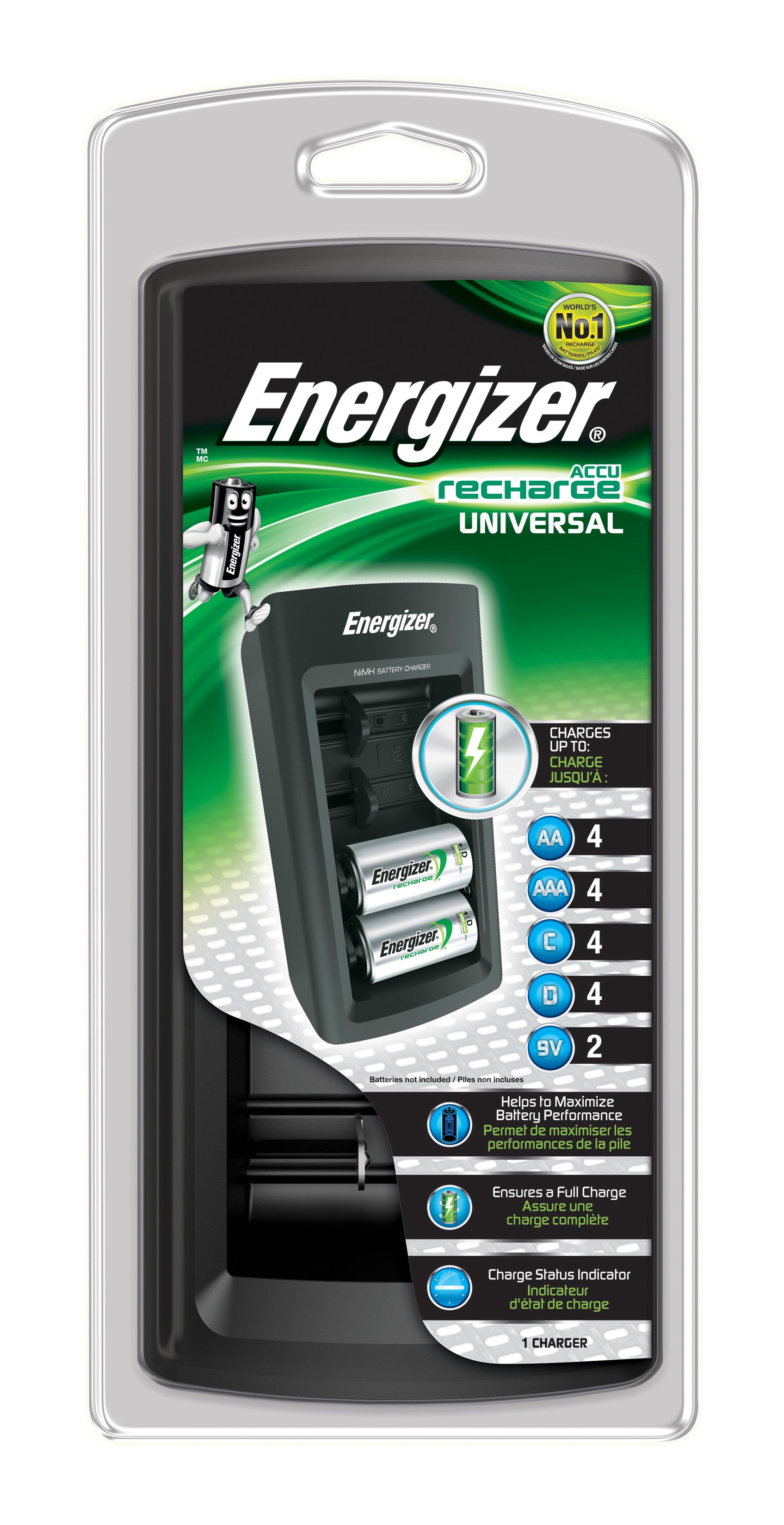 Energizer Universal Ladegerät Batterieladegerät 4× – für NiMH (9V, AA, AAA, u. a.) – schwarz