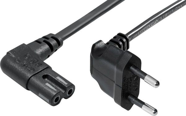 NIWOTRON Netzkabel – Eurostecker (CEE 7/16, gewinkelt) – IEC C7 (gewinkelt), 3 m, 250 V/2,5 A, schwarz