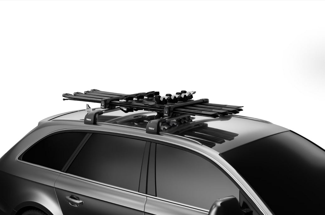 Thule Skiträger SnowPack – abschliessbar – für WingBar/SlideBar/SquareBar – 4 Skier, 2 Snowboards – schwarz