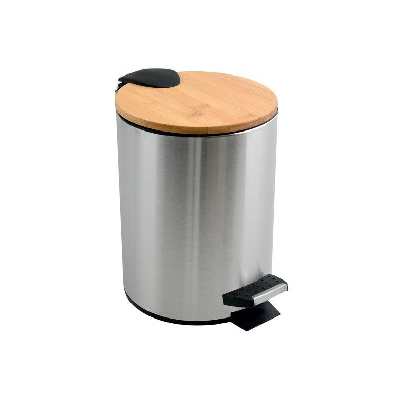 Spirella Tisch-Abfallbehälter – 3 l – mit Deckel – Edelstahl, Bambus – Ø 170 × H 225 mm