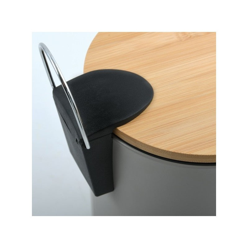 Spirella Papierkorb – 5 L – mit Deckel, Stahl, Bambus, Grau – Ø 205 × H 255 mm