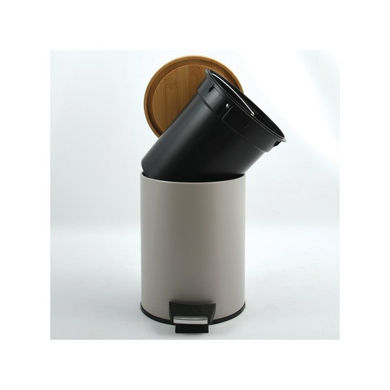 Spirella Treteimer Adonis – 3 l – Stahl/Bambus, rund – Taupe