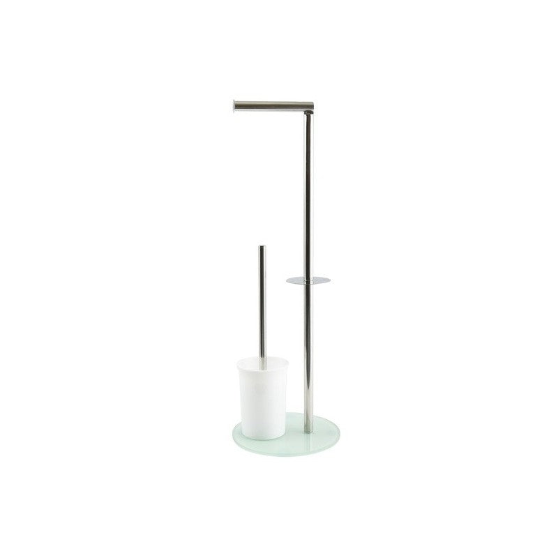 MSV 141341 – WC-Bürstenset – Glas, Edelstahl, Weiss, mit Deckel, H 66 cm
