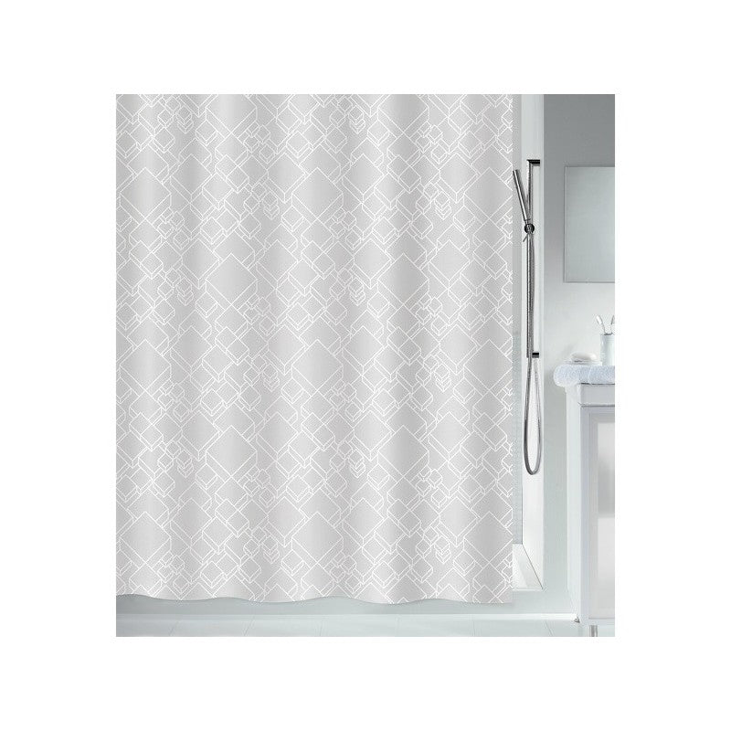 Spirella Duschvorhang – 180×180 cm, Polyester, mit Ringen, Weiss, gemustert