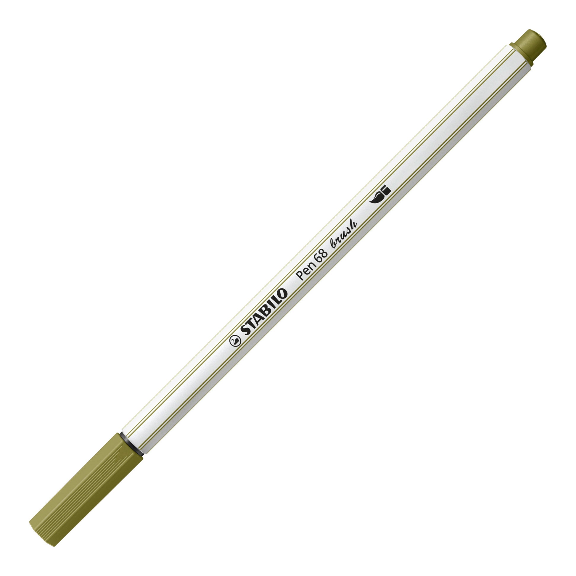 STABILO Pen 68 Brush Fasermaler – Pinselspitze, 1 mm, wasservermalbar, Schlammgrün