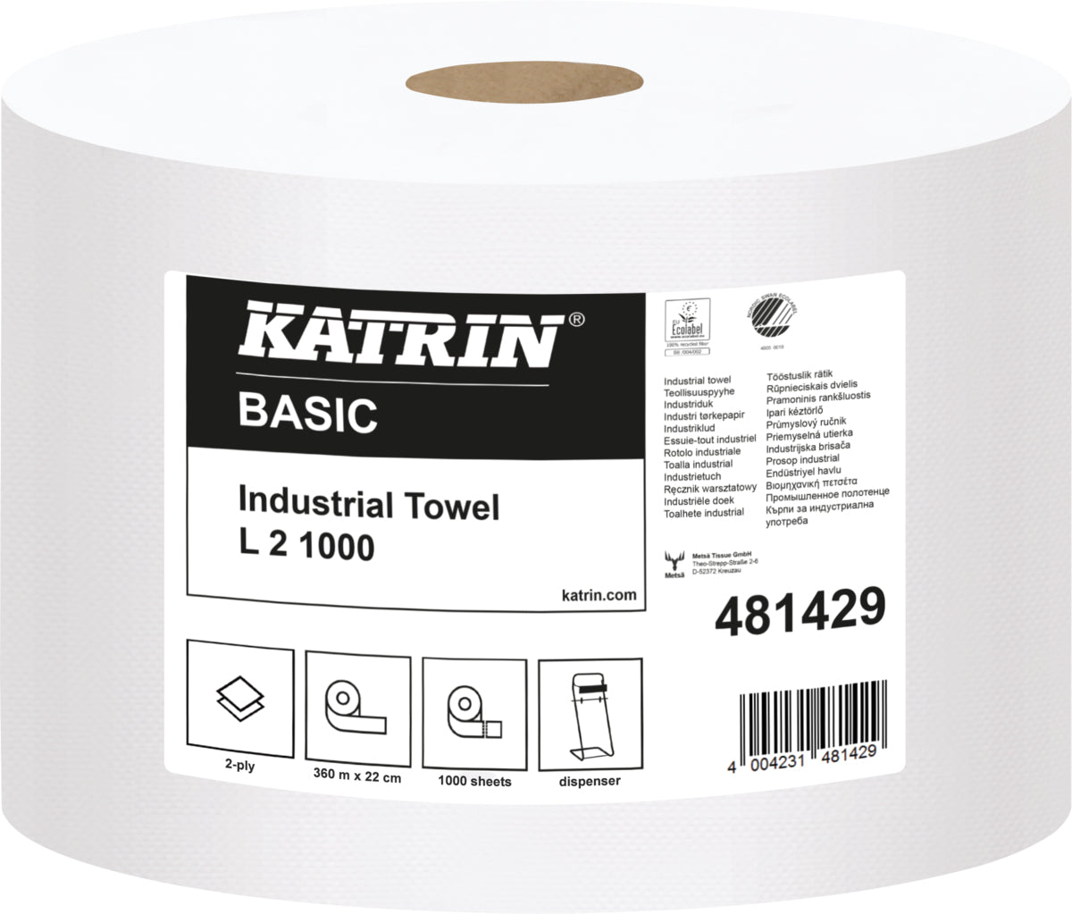 Katrin Handtuchrolle Basic L2 – 2-lagig, weiss, 360 mm × 220 m