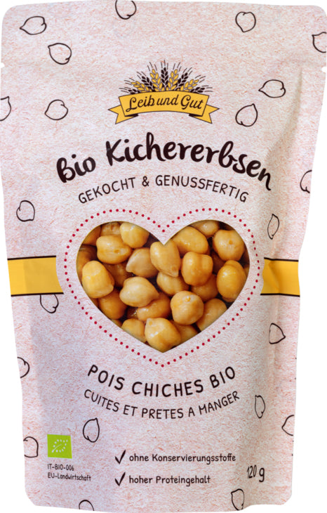 Leib und Gut Gekochte Kichererbsen – Bio – 120 g