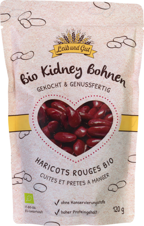 Leib und Gut Gekochte Kidneybohnen, Bio, Beutel – 120 g