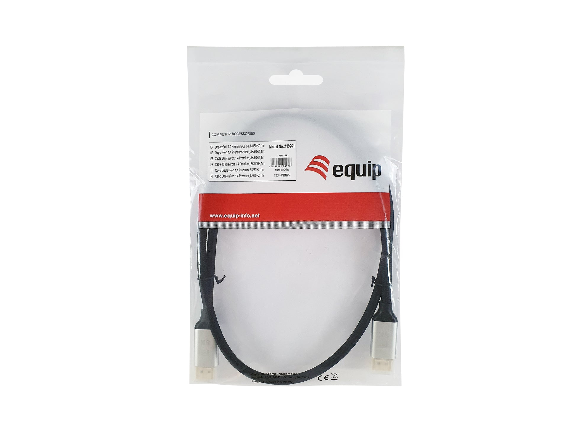 Equip DisplayPort Kabel DP 1.4 – 8K 60 Hz – 2 m – Aluminium/Schwarz