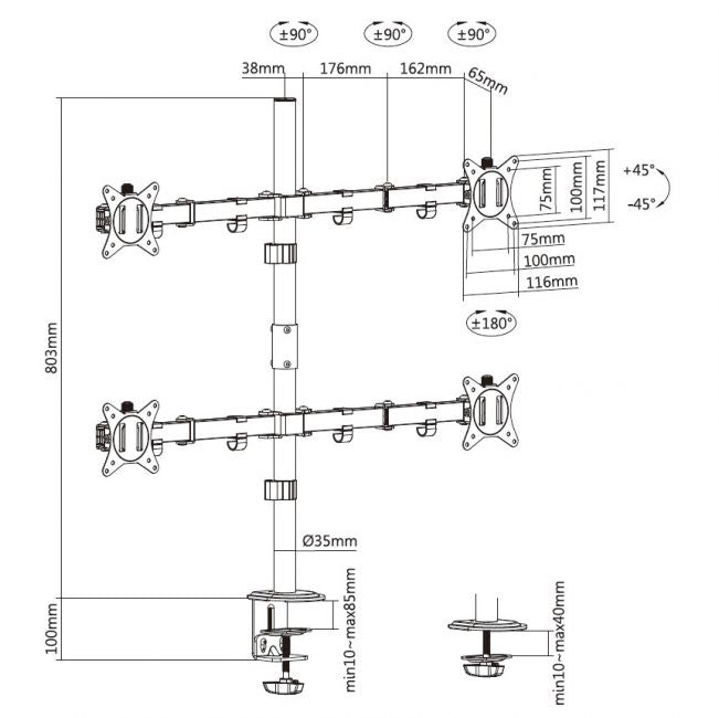 Equip 650159 – Monitorarm, Quad – bis 32", VESA 75 × 75/100 × 100 mm, schwenkbar