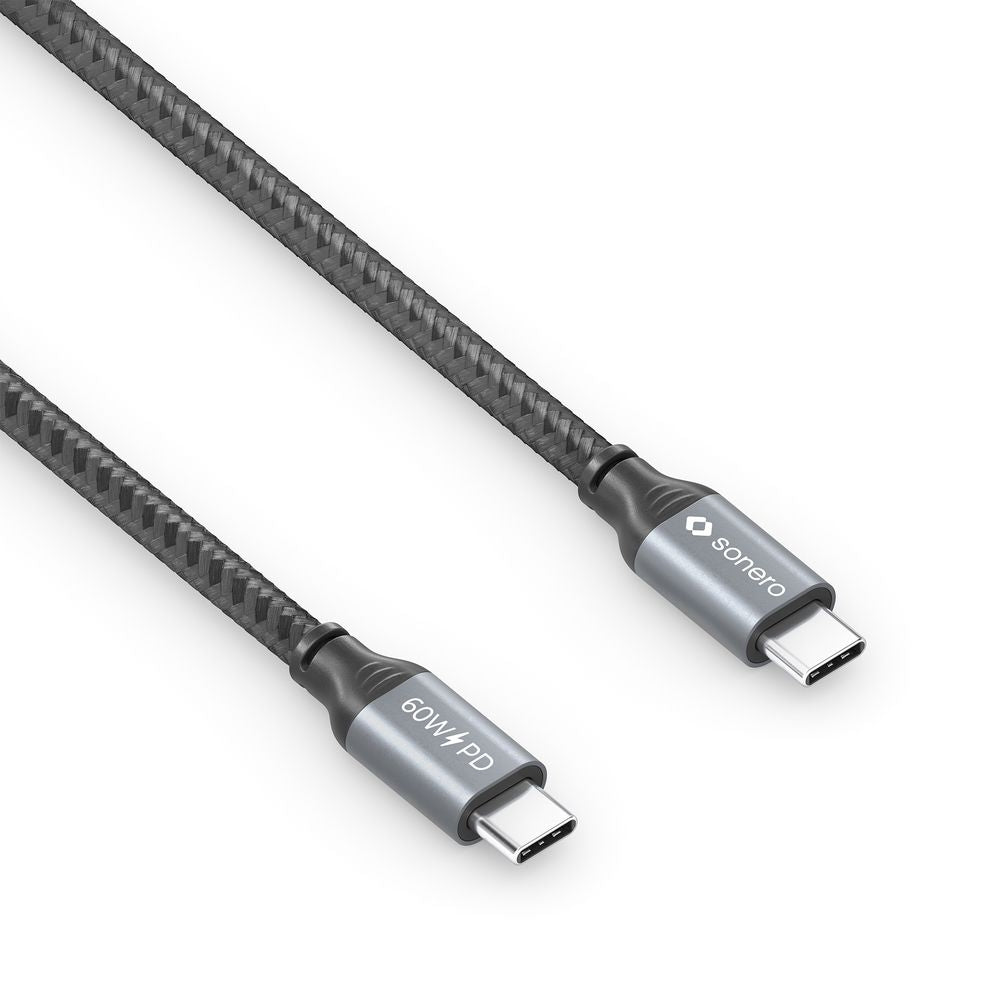 Sonero – USB-Kabel – USB-C auf USB-C – USB 2.0 (480 Mbit/s) – 2 m – PD 60 W – Baumwollmantel – Schwarz/Grau