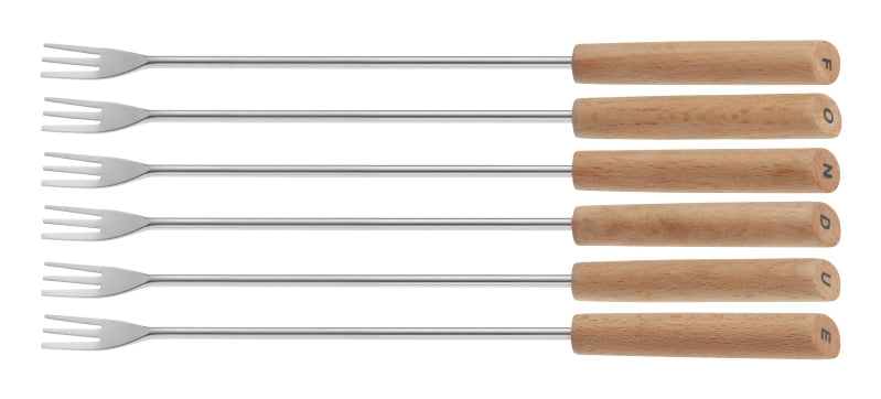 Kela Fonduegabeln – 6er-Set, 24,5 cm, Edelstahl, Holzgriff, Silber, Braun, für Käsefondue
