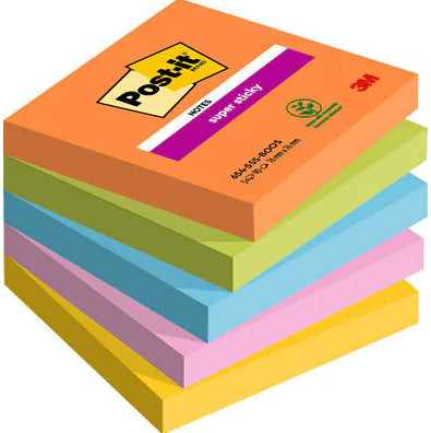 Post-it Super Sticky Haftnotizen – 76 × 76 mm – Mehrfarbig, 90 Blatt/Block, 5er-Pack, PEFC