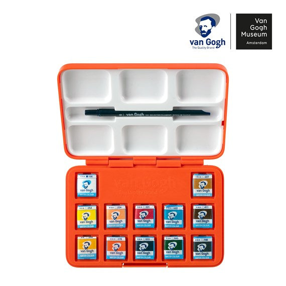 Royal Talens Van Gogh Aquarellfarben – Mehrfarbig – 12 Farben (12×Halbschale), Pinsel (Gr. 6), Mischschale