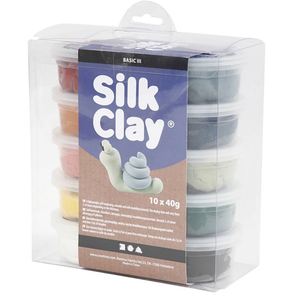 Creativ Company Silk Clay – Modelliermasse-Set (lufthärtend) – 10 × 40 g – Mehrfarbig