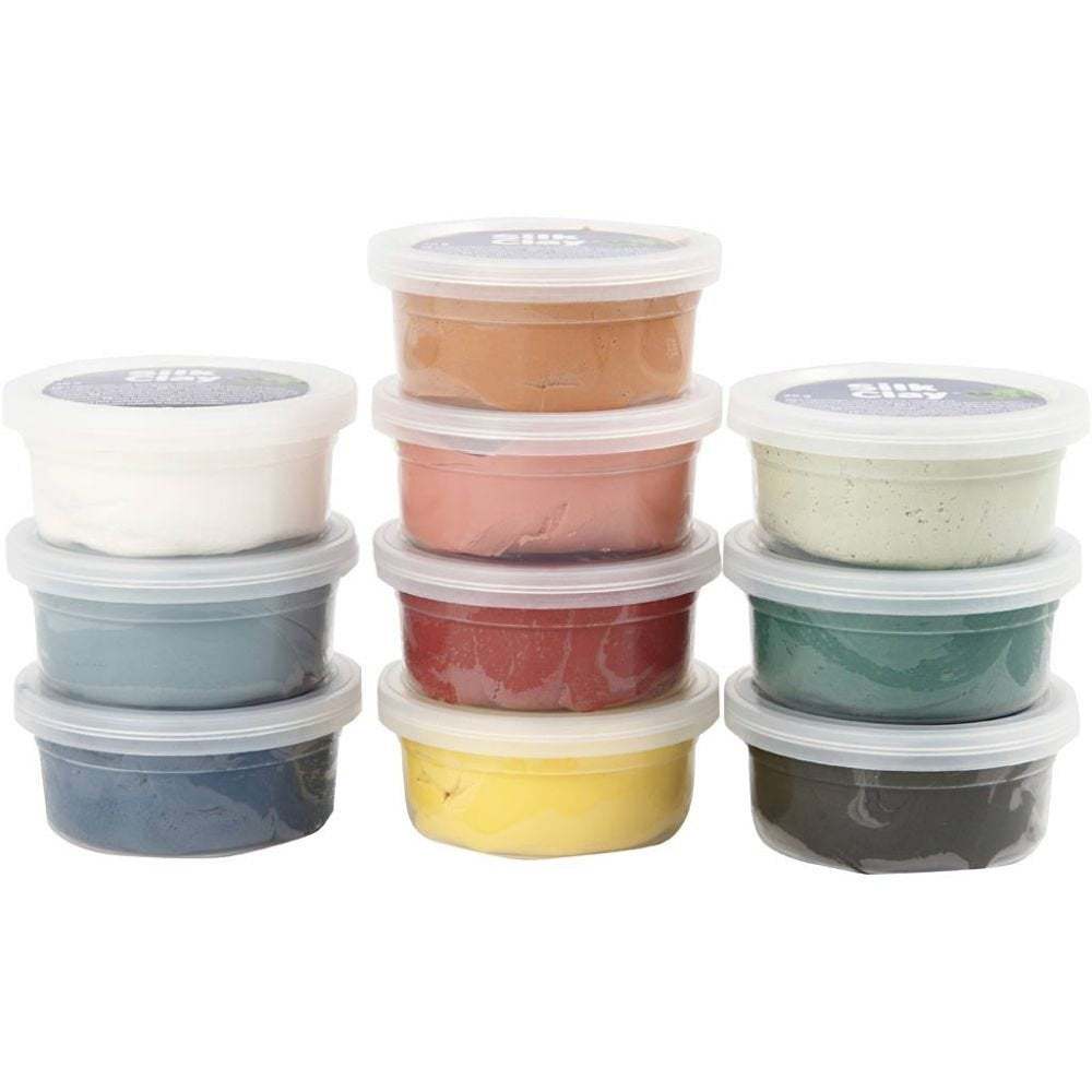 Creativ Company Silk Clay – Modelliermasse-Set (lufthärtend) – 10 × 40 g – Mehrfarbig