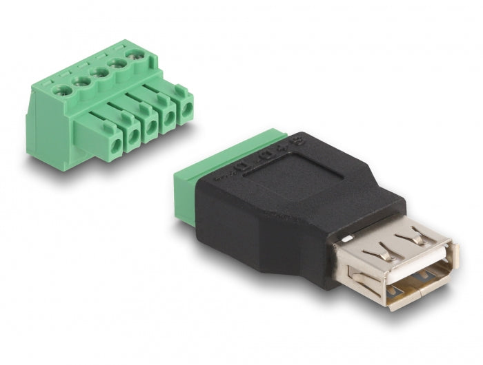 DeLOCK USB-A zu Terminalblock Adapter – USB 2.0 (480 Mbit/s), 5-polig, Schwarz/Grün