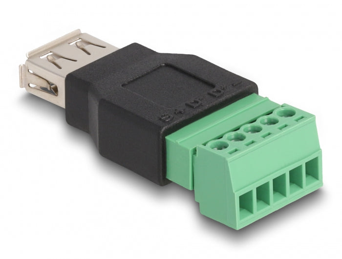DeLOCK USB-A zu Terminalblock Adapter – USB 2.0 (480 Mbit/s), 5-polig, Schwarz/Grün