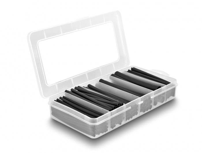 DeLOCK Schrumpfschlauch-Set, 122 Stk., Ø 6,4 mm × 9,5 cm – schwarz