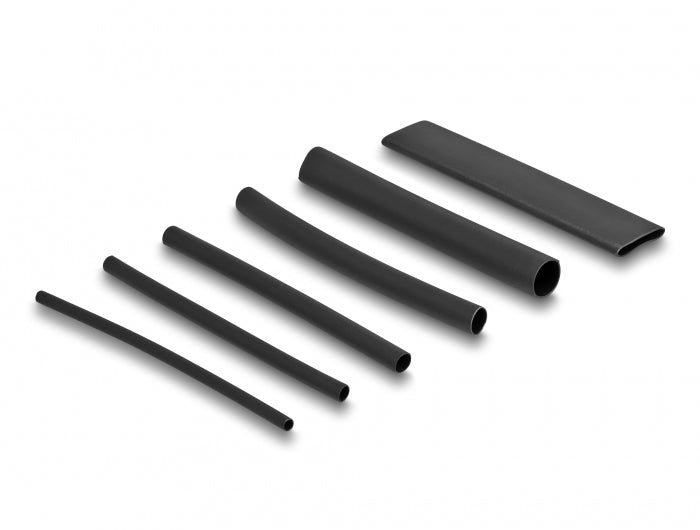 DeLOCK Schrumpfschlauch-Set, 122 Stk., Ø 6,4 mm × 9,5 cm – schwarz