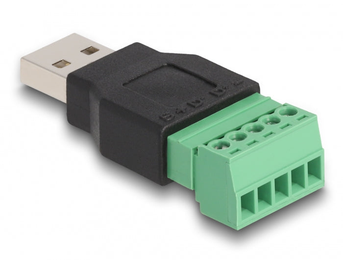 DeLOCK USB-A zu Terminalblock Adapter – USB 2.0 (480 Mbit/s), 1×5-Pin Terminalblock, Schwarz/Grün