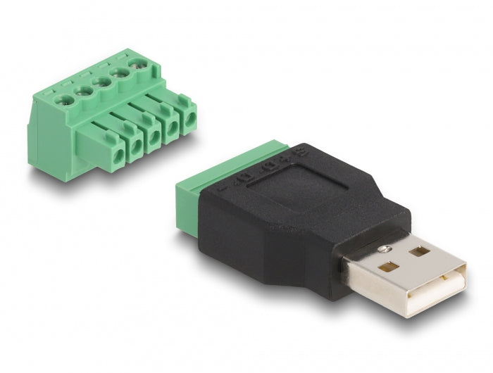 DeLOCK USB-A zu Terminalblock Adapter – USB 2.0 (480 Mbit/s), 1×5-Pin Terminalblock, Schwarz/Grün