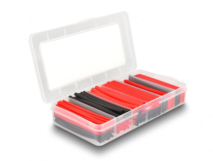 DeLOCK Schrumpfschlauch-Set, 196 Stk., Ø 10 mm, 9,5 cm – schwarz/rot