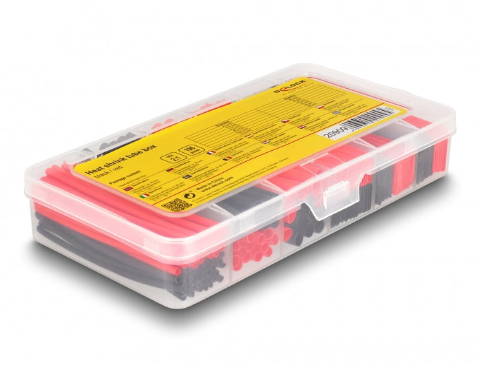 DeLOCK Schrumpfschlauch-Set, 196 Stk., Ø 10 mm, 9,5 cm – schwarz/rot