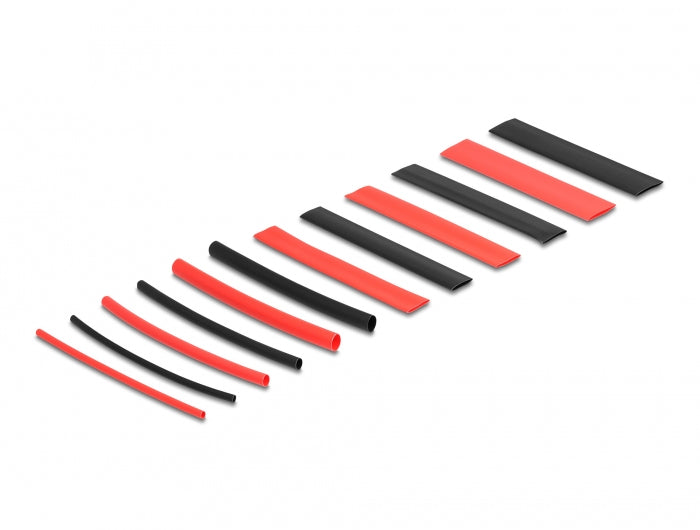 DeLOCK Schrumpfschlauch-Set, 196 Stk., Ø 10 mm, 9,5 cm – schwarz/rot