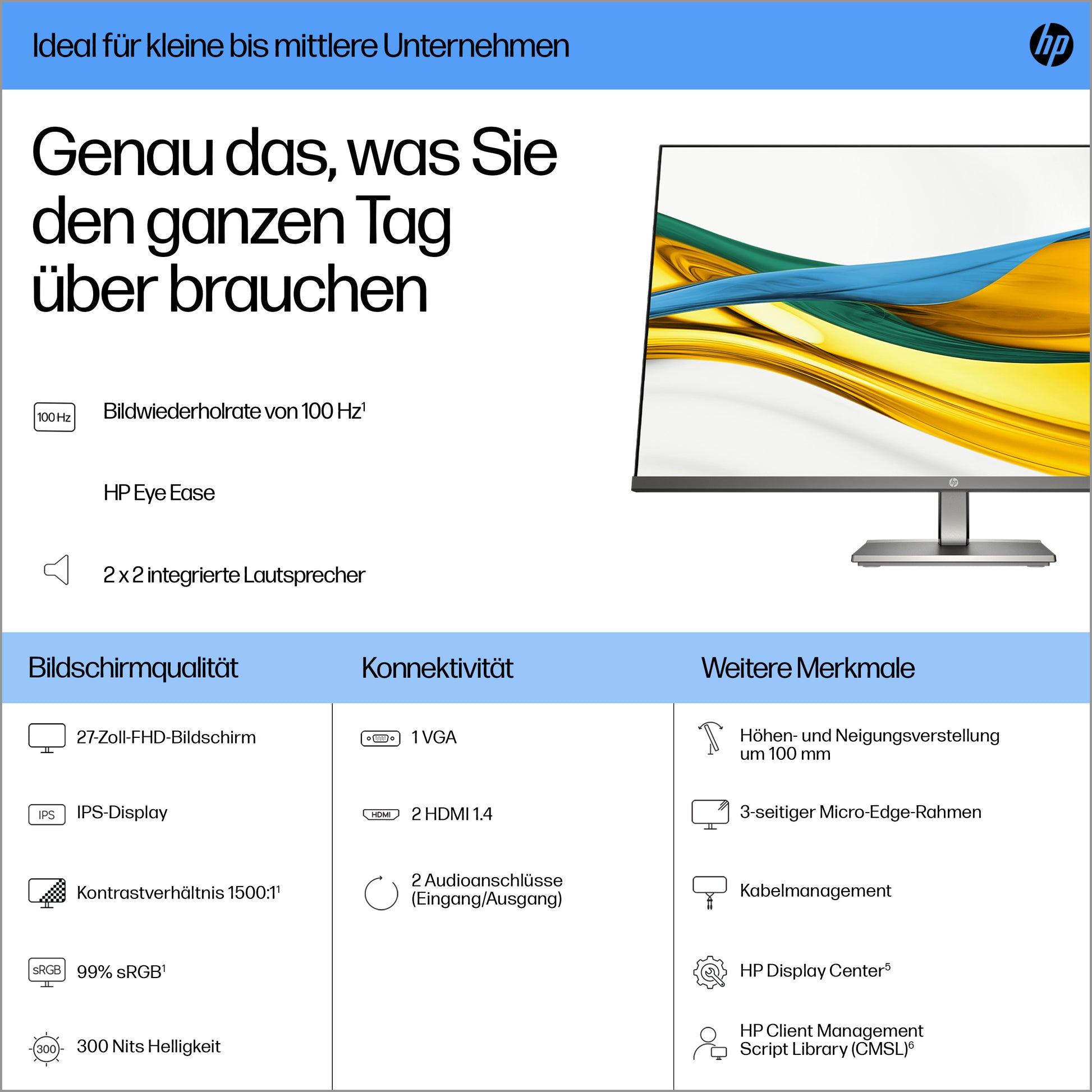 HP 527da – 27", 1920 × 1080 (Full HD), IPS, 100 Hz