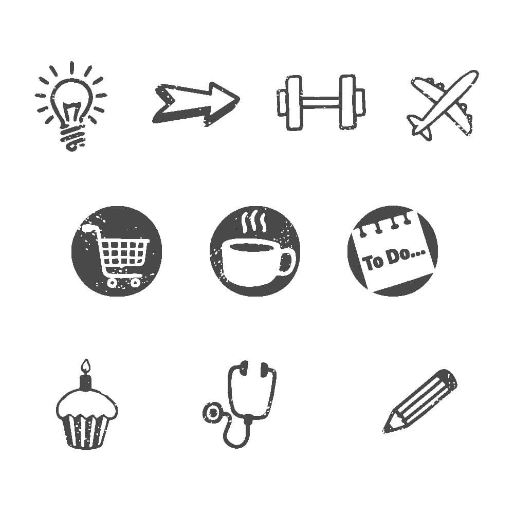 Colop Stempel-Set – Buju (Little Nio) – 1 Stempel, 10 Motive, 1 Stempelkissen Grau – selbstfärbend