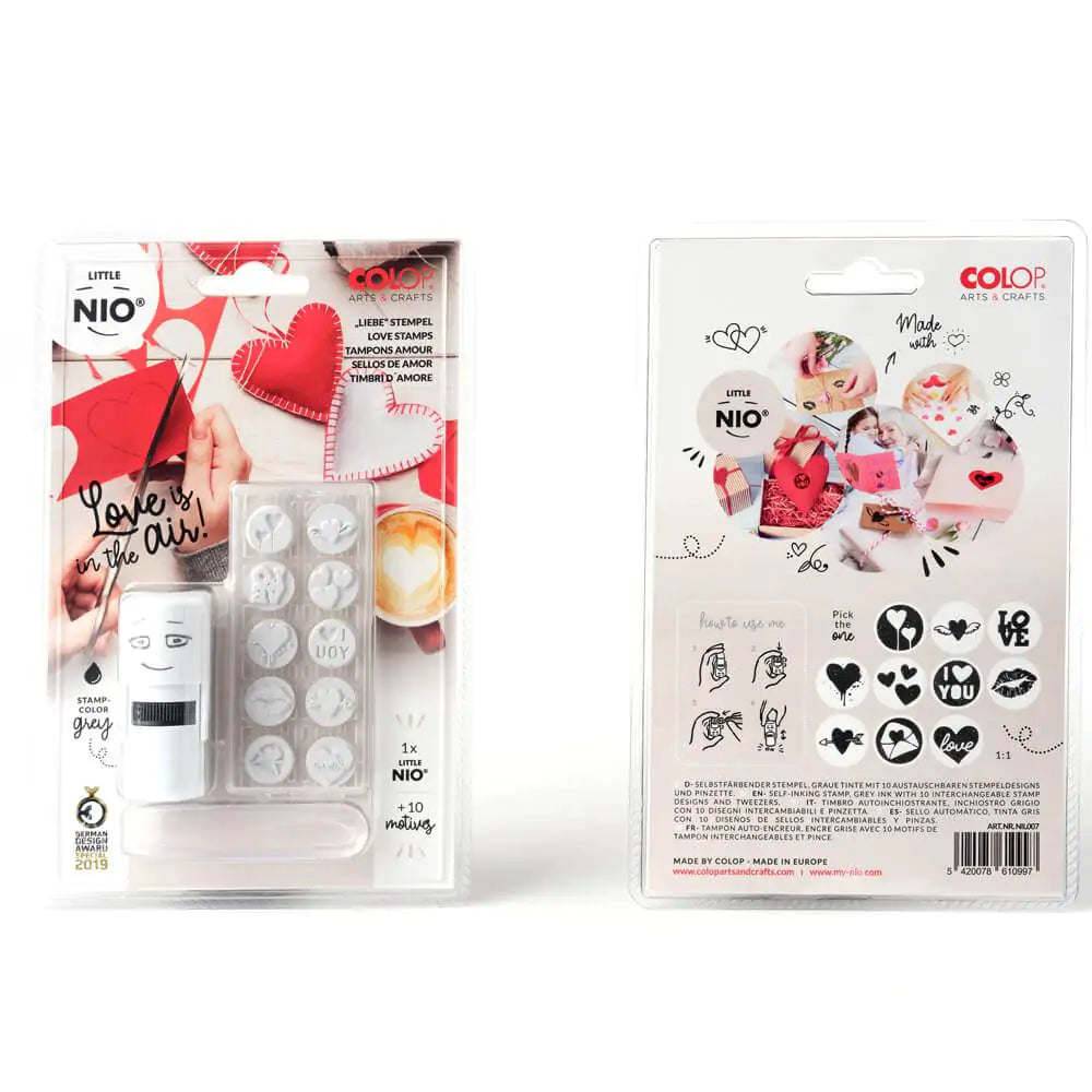Colop Little NIO – Motivstempel, Motiv Liebe – Grau, Set mit 10 austauschbaren Stempelplatten