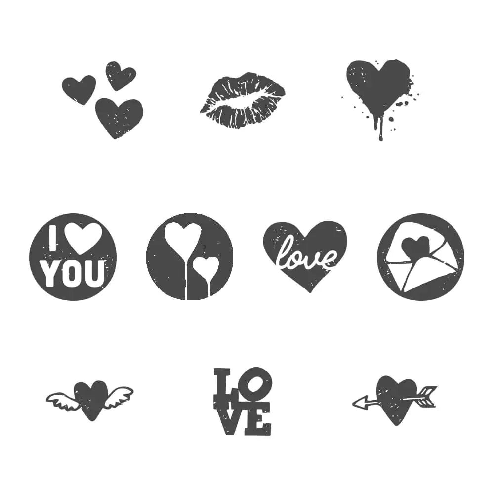 Colop Little NIO – Motivstempel, Motiv Liebe – Grau, Set mit 10 austauschbaren Stempelplatten