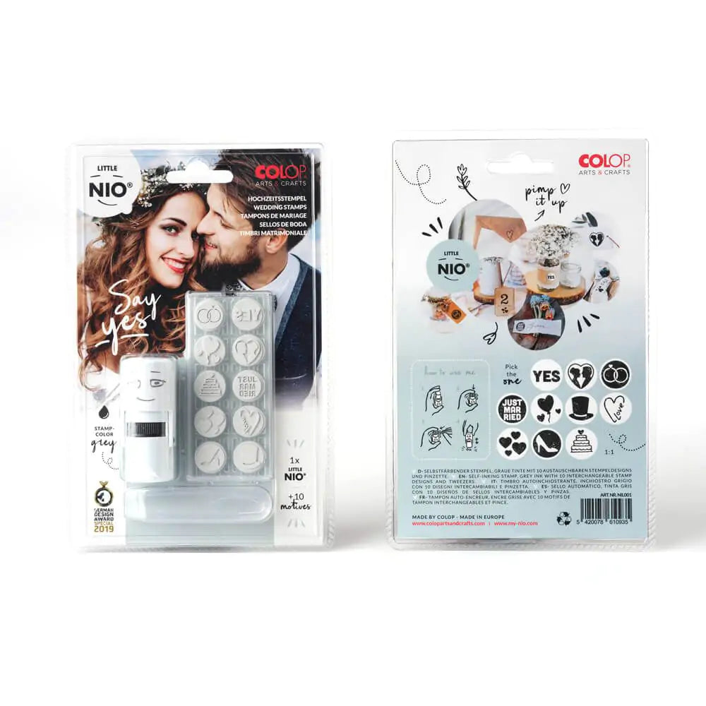 Colop Little NIO – Selbstfärbender Motivstempel, Motiv Handmade Hochzeit – Grau
