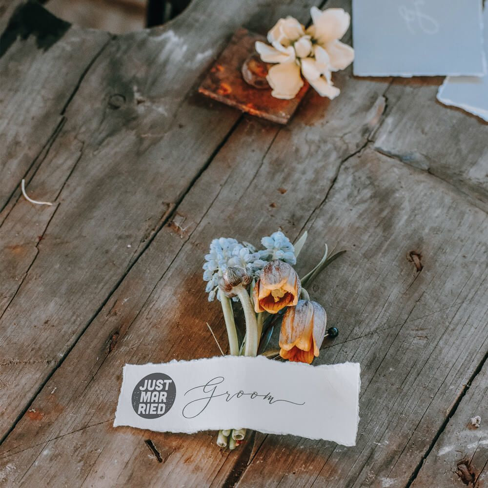 Colop Little NIO – Selbstfärbender Motivstempel, Motiv Handmade Hochzeit – Grau