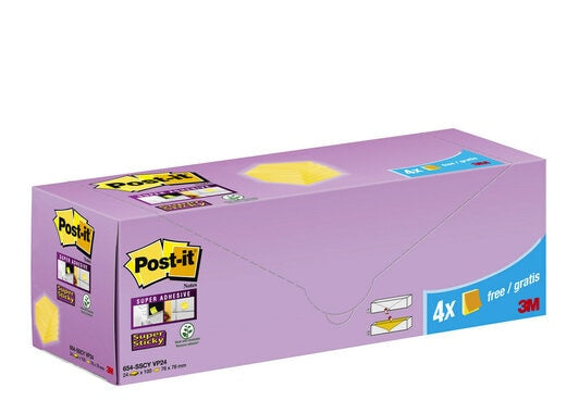 3M Post-it Super Sticky Haftnotizen – 76 × 76 mm – gelb, 90 Blatt/Block, 24er-Pack, PEFC