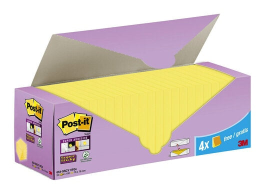 3M Post-it Super Sticky Haftnotizen – 76 × 76 mm – gelb, 90 Blatt/Block, 24er-Pack, PEFC