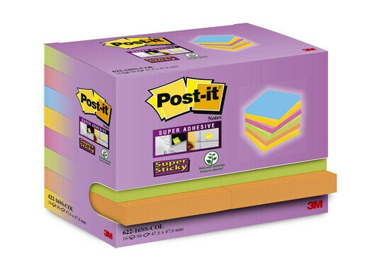 3M Post-it Super Sticky Haftnotizen – 47,6×47,6 mm – sortiert, 16×90 Blatt, PEFC