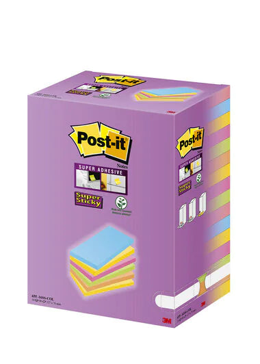 3M Post-it Super Sticky Haftnotizen – 127×76 mm – sortiert, 16×90 Blatt, PEFC