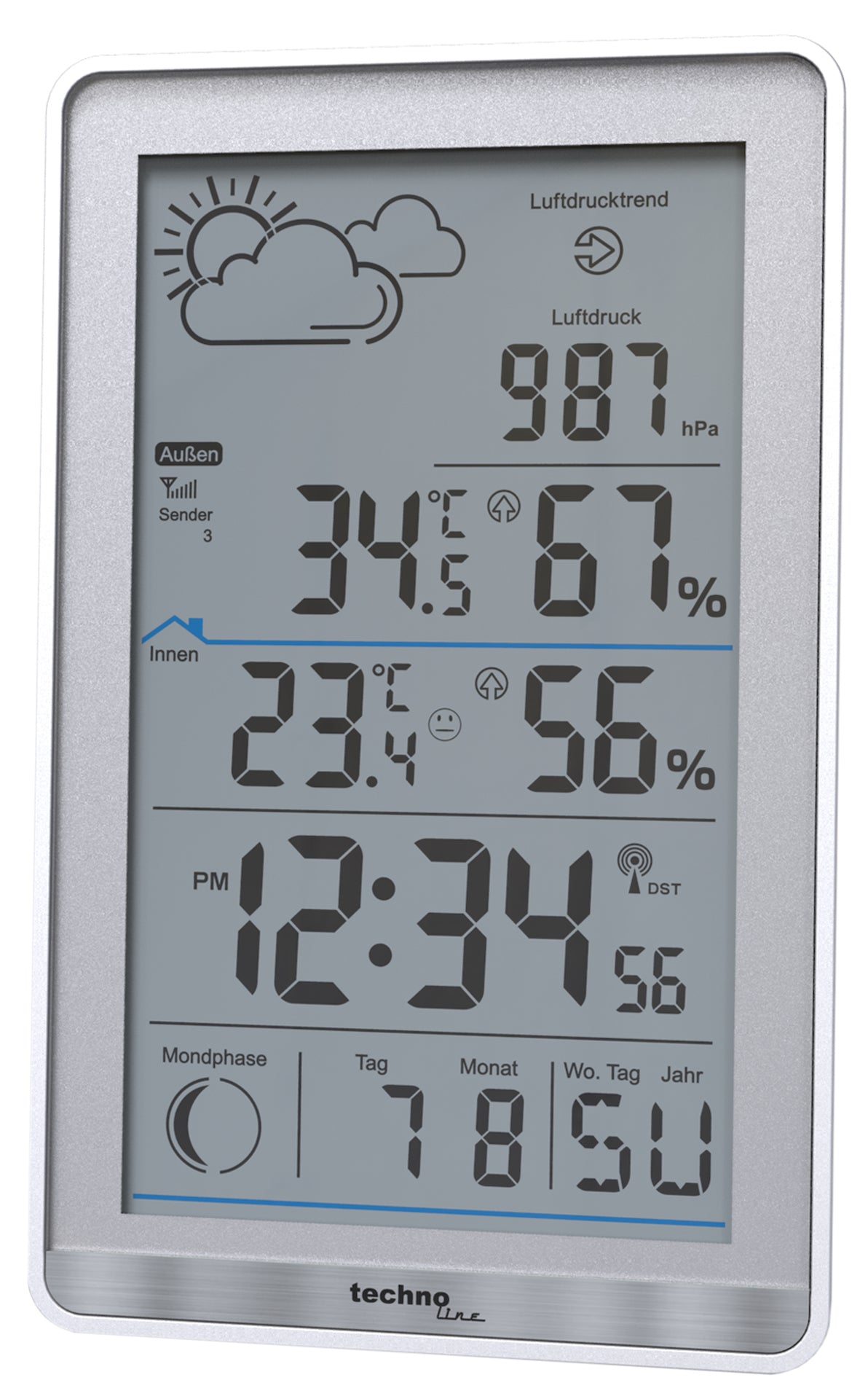 Technoline WS 9218 – Wetterstation, innen/aussen, Hygrometer & Barometer, inkl. Aussensensor – weiss