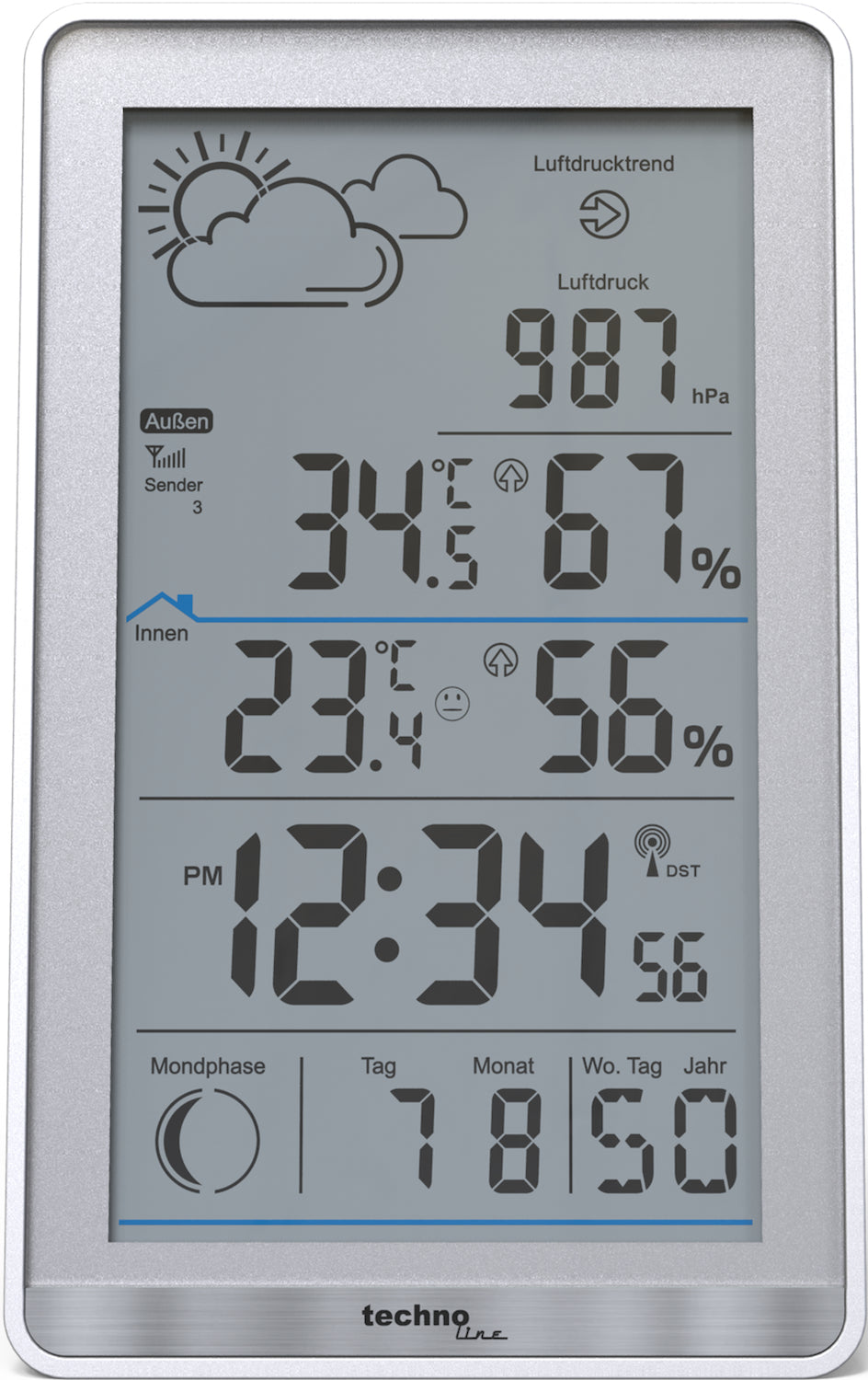 Technoline WS 9218 – Wetterstation, innen/aussen, Hygrometer & Barometer, inkl. Aussensensor – weiss