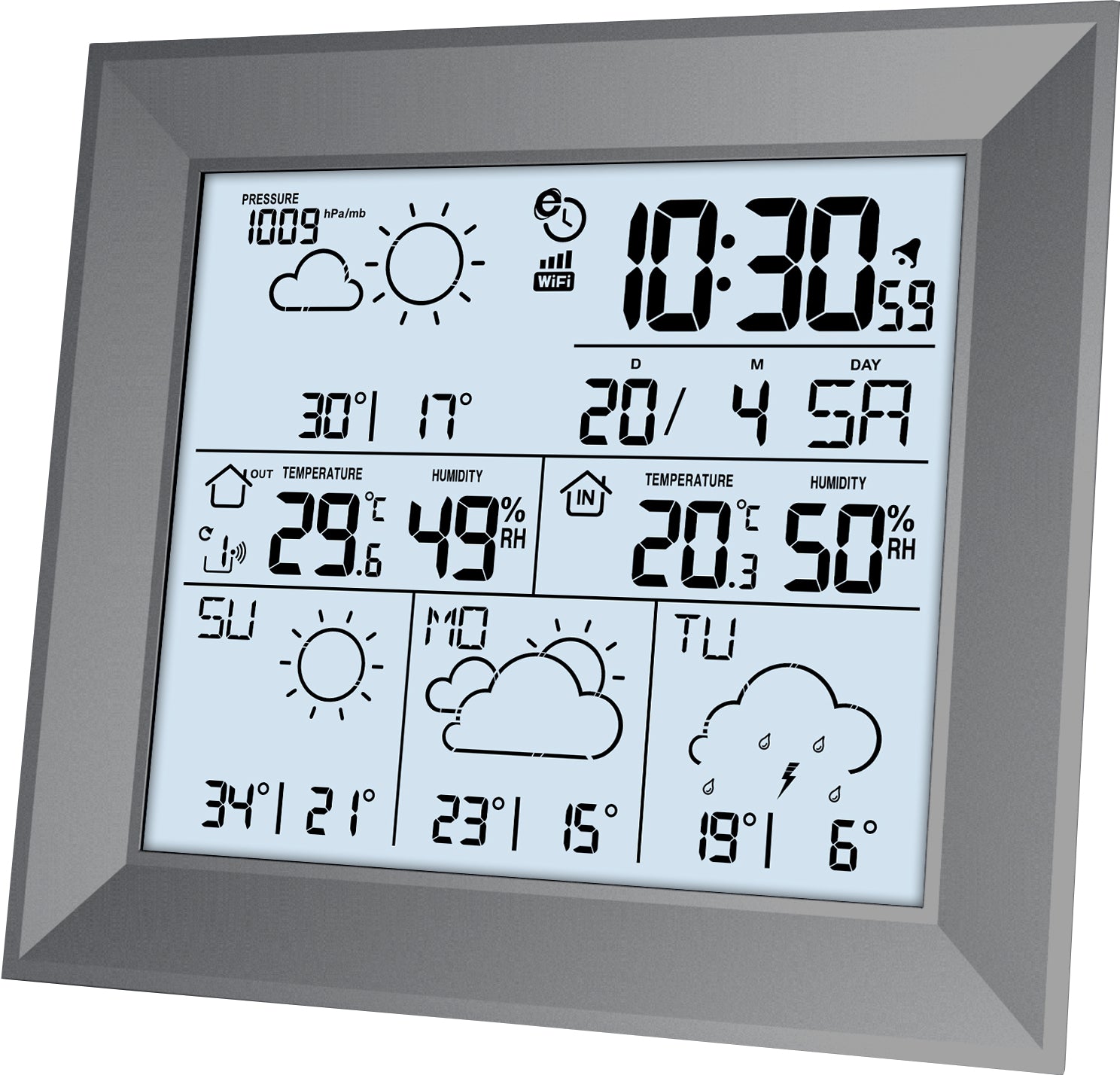 Technoline WD 2000 – Wetterstation, WLAN, innen/aussen, Thermometer & Hygrometer, inkl. Aussensensor – Silber