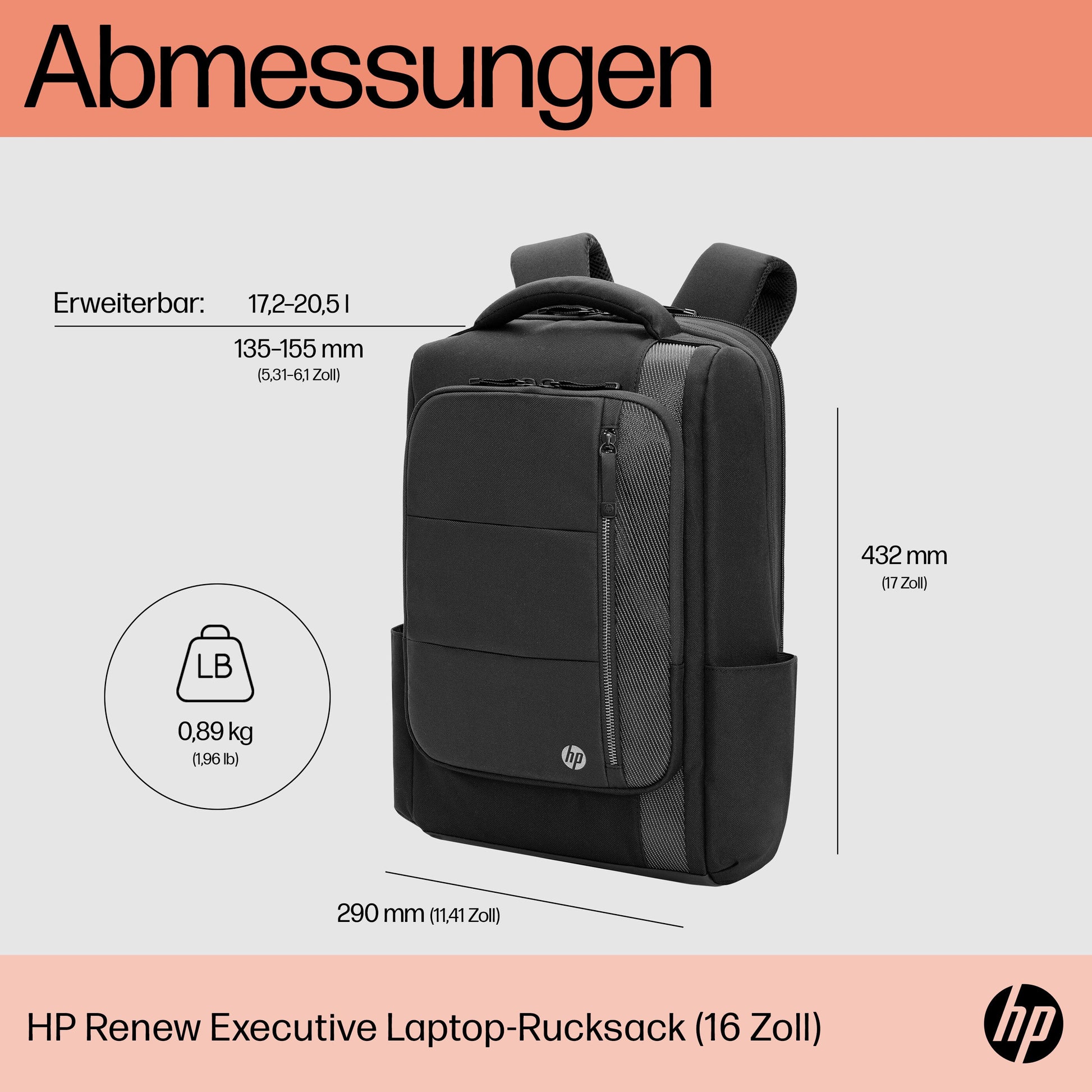 HP Renew Executive Notebook-Rucksack bis 16" – Schwarz