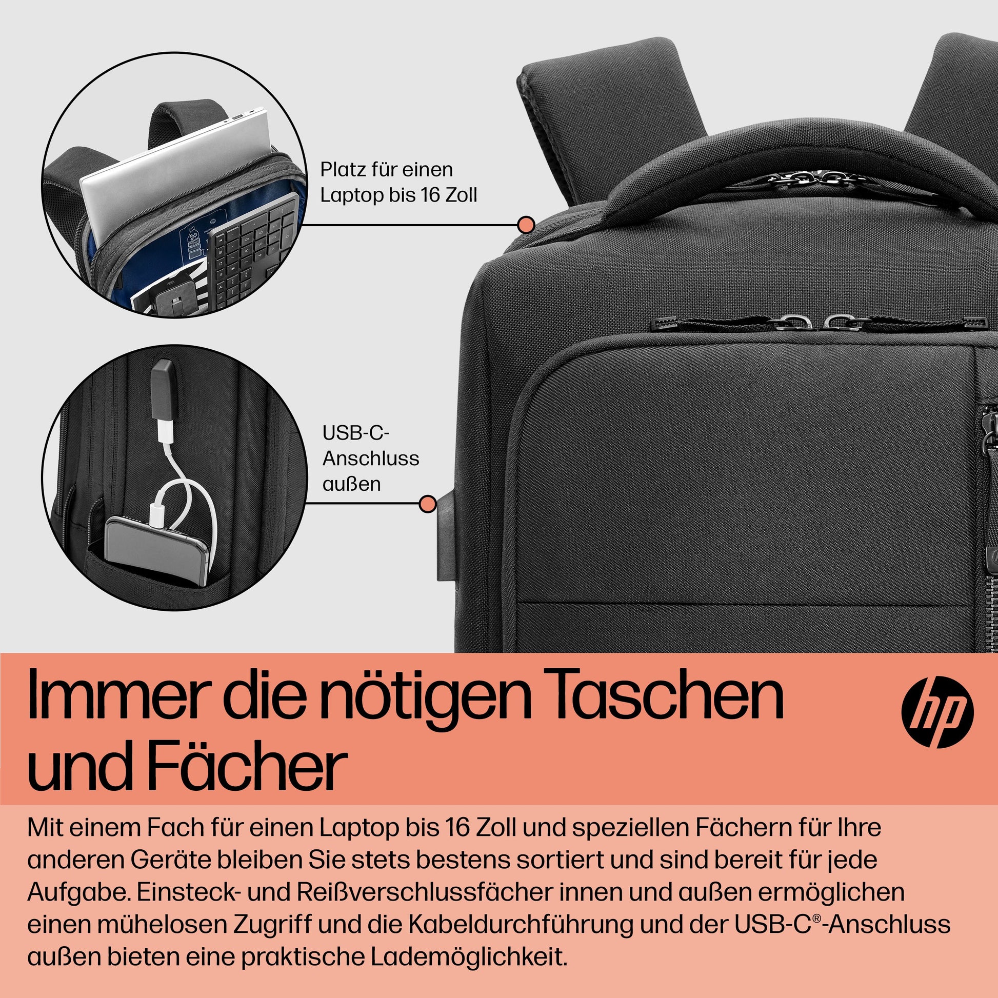HP Renew Executive Notebook-Rucksack bis 16" – Schwarz