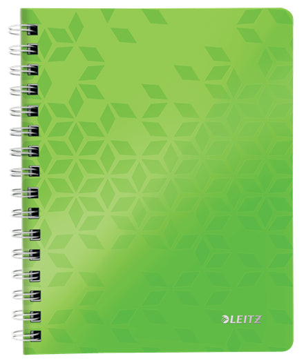Leitz Spiralbuch – A5 – 4-fach gelocht, mikroperforiert, Sichthülle, herausnehmbares Lineal, grün, FSC