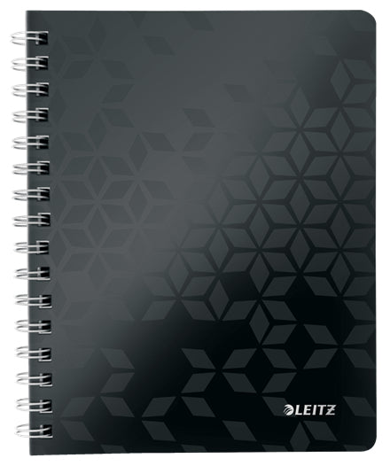 Leitz Collegeblock – A5 – 80 g/m² – Doppelspirale, mikroperforiert, Sichthülle, Stiftschlaufe, schwarz, FSC
